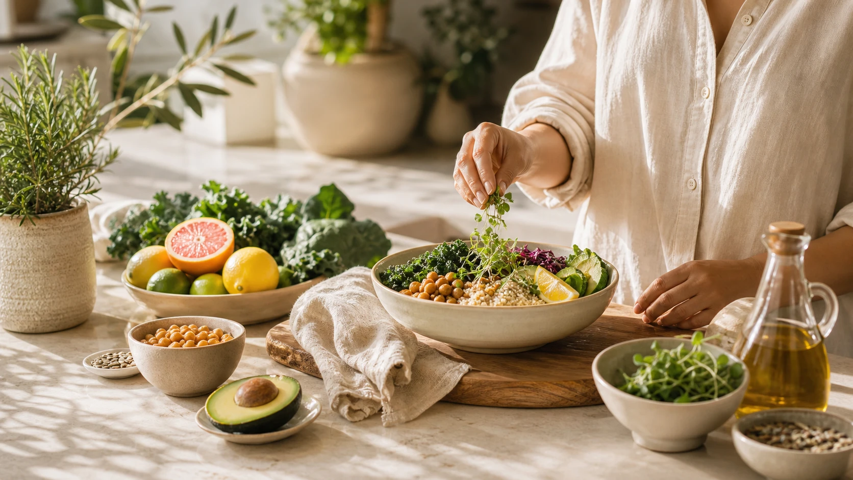 Accompagnement nutritionnel autour d'une table naturelle.